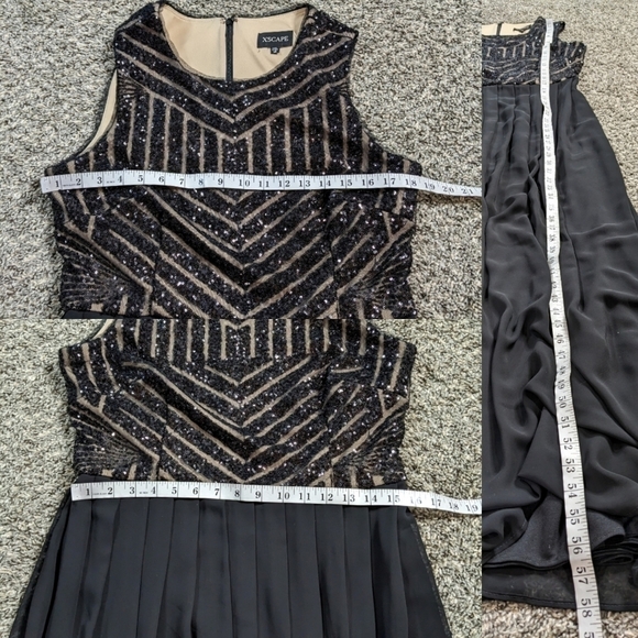 Xscape black tan sequin & chiffon maxi dress gown 14 - Picture 9 of 11